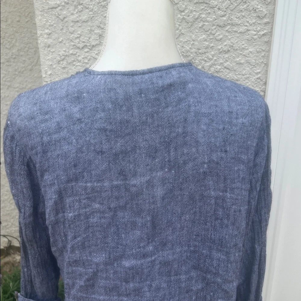 Purejill J.Jill Women's Linen Blue Crinkle Open Front Cardigan Size M